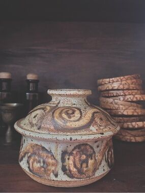 Vintage Studio Pottery Lidded Stoneware Rustic Vessel